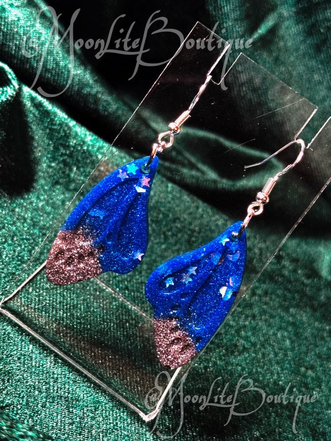 Silver & Blue Butterfly wing earrings (short)