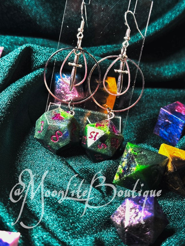 Green & Pink Dice Earrings