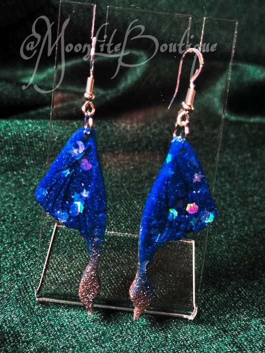 Blue and Silver Butterfly Wing Earrings