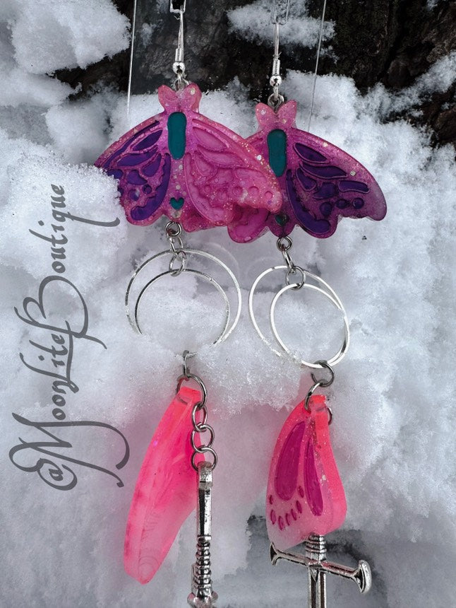 Pink Multi Butterfly Sword Earrings