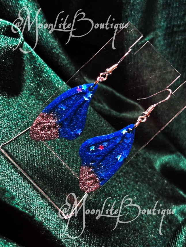 Silver & Blue Butterfly wing earrings (short)