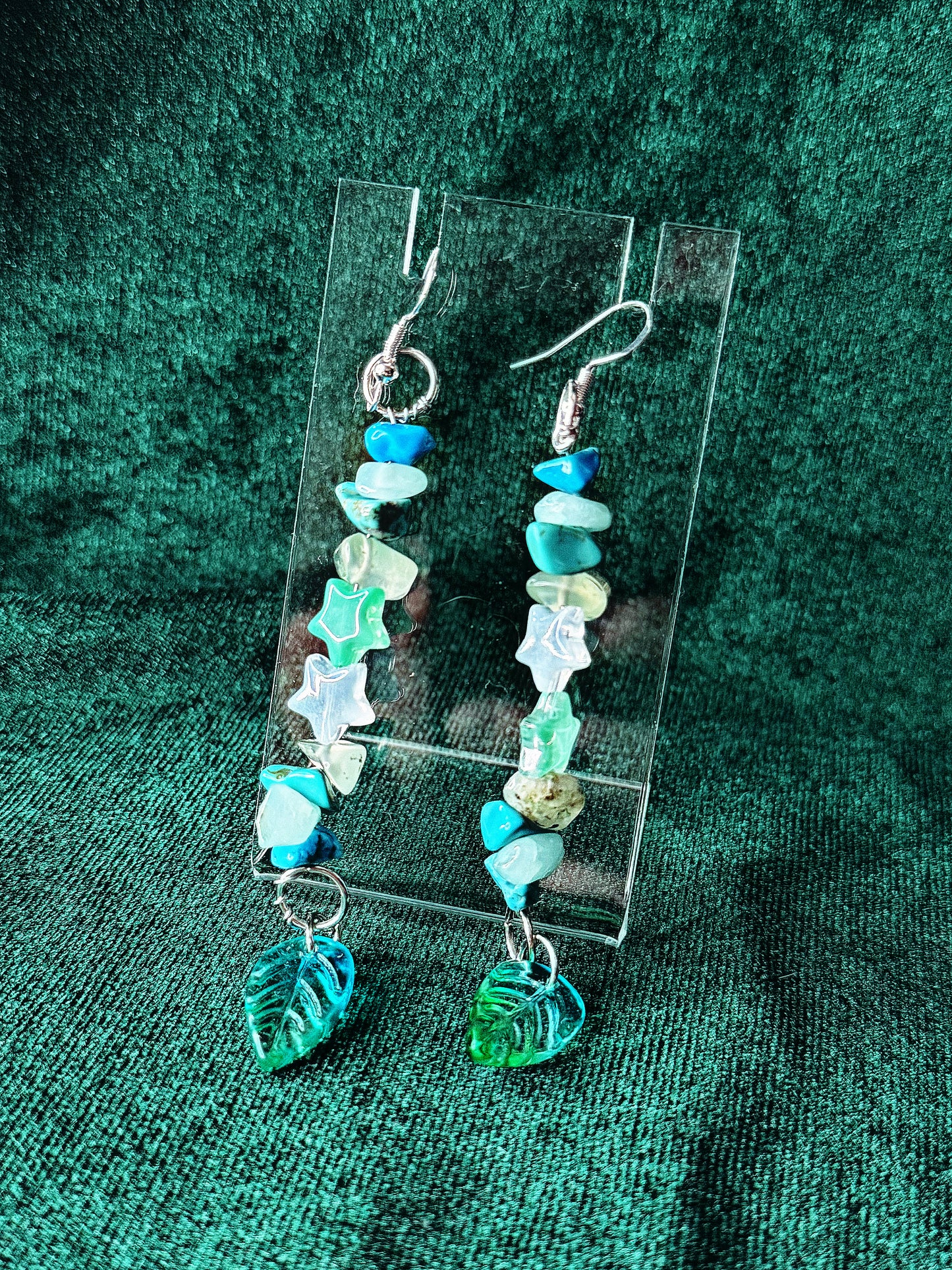 Teal Leaf Earrings